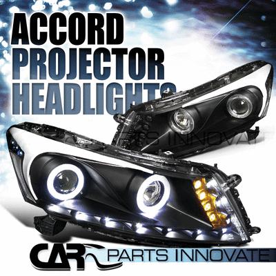 08-12 accord 4dr sedan smd led drl signal halo projector headlights lamp black