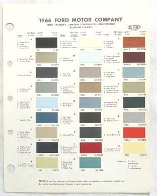 1966 ford  dupont  color paint chip chart all models original mustang