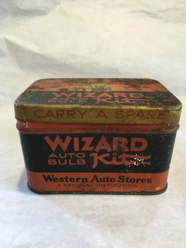 Western auto wizard antique car bulb kit tin advertising tin automobile