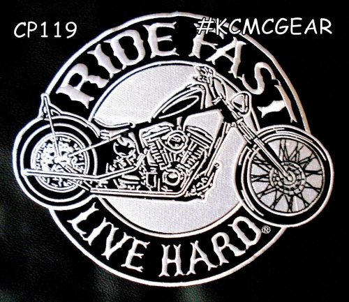 Ride fast live hard motorcycle design 10&#034; round center patch