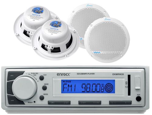 Marine usb am fm aux mp3 enrock radio, 4 lanzar white marine 5.25&#034; speaker set