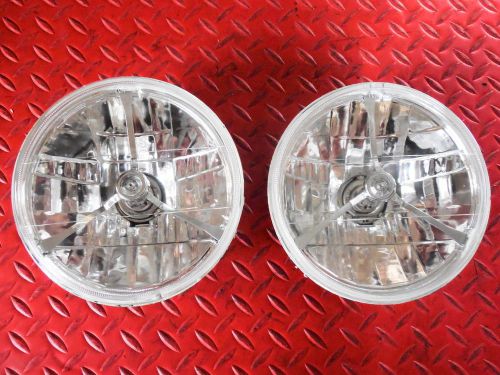 7 inch headlight set with h 4 halogen bulbs blue center dot tri bar pair 7405