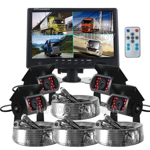 9&#034; quad split screen monitor 4x backup rear view ccd camera system for truck rv