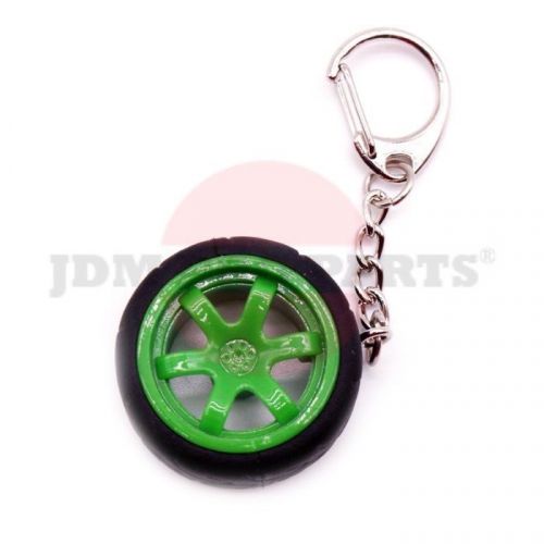Jdm green rays volk racing te37 style wheel rim a050 tire key ring chain drift