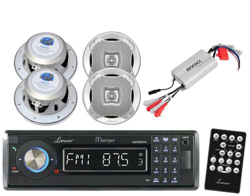 Lanzar in dash marine stereo +6.5&#034; 400 watts speakers/silver+ 4 ch mp3 amplifier
