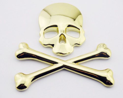 Golden metal 3d steel skull bone skeleton fuel tank badge fairing decal sticker