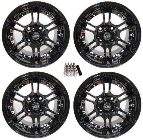 Madjax 10&#034; mirage black/chrome golf cart wheels/rims ez-go &amp; club car