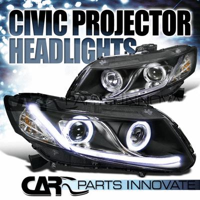 2012-2013 honda civic black dual halo projector headlights+led drl bar