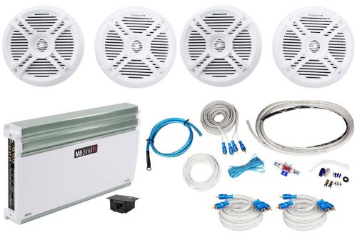 4) rockville rmsts65w 6.5&#034; 1600w marine speakers+mb quart 5-ch amplifier+amp kit