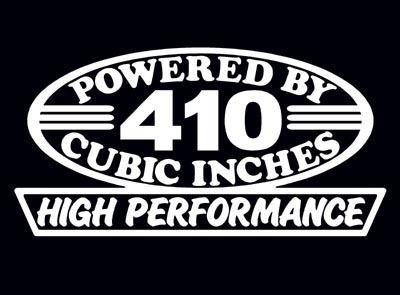 2 high performance 410 cubic inches decal set hp v8 engine emblem stickers