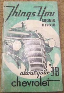 *vintage* original 1938 chevrolet passenger car owner&#039;s manual - first edition