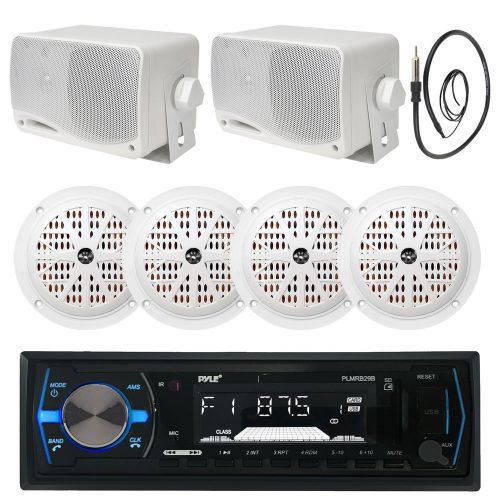 6.5&#034; marine 120w speakers, pyle black bluetooth usb radio,antenna, 3.5&#034; speakers