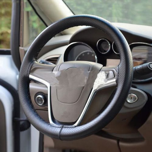 Black hand-sewn synthetic leather steering wheel cover needle thread for 2 3 5 6
