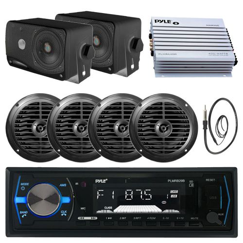 3.5&#034; boat box speakers, 6.5&#034; speakers, pyle black bluetooth radio, amp, antenna