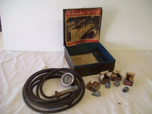 Vintage schrader spark plug tire pump - universal with box &amp; accessories