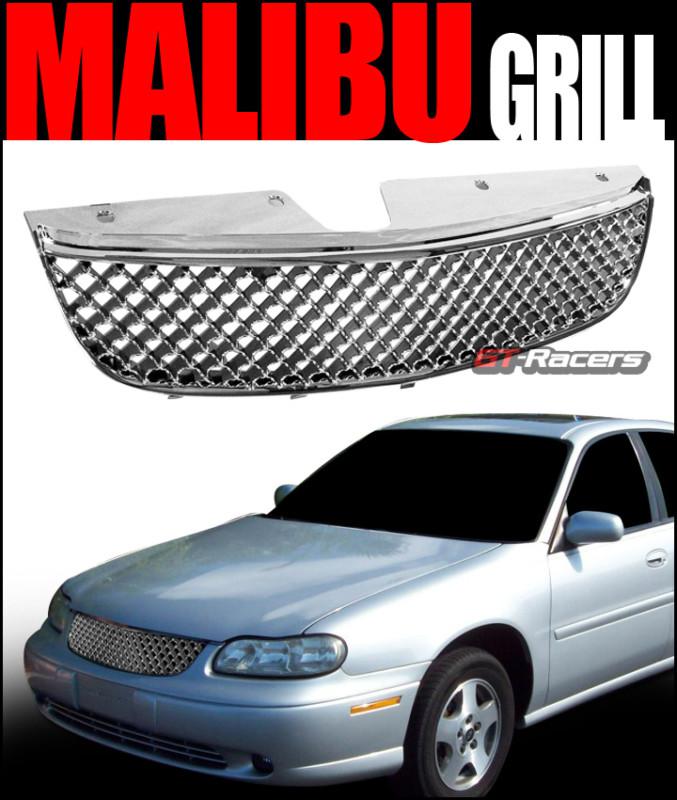 Chrome badgeless mesh front hood bumper grill grille abs 1997-1999 chevy malibu