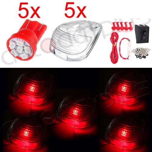 5x red led roof  cab marker running light lamp clear len truck wiring switch kit
