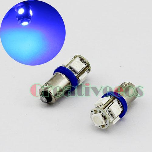 2pcs ba9s t4w 64111 5leds 5050 smd 12v car license plate led light bulb blue