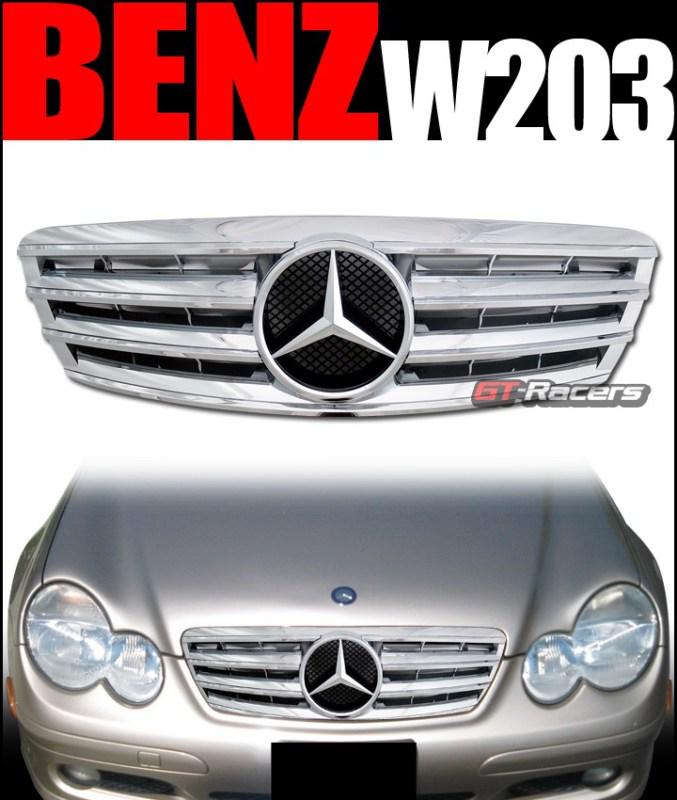 Chrome amg style front hood bumper grill grille 2001-2007 mercedes w203 c-class