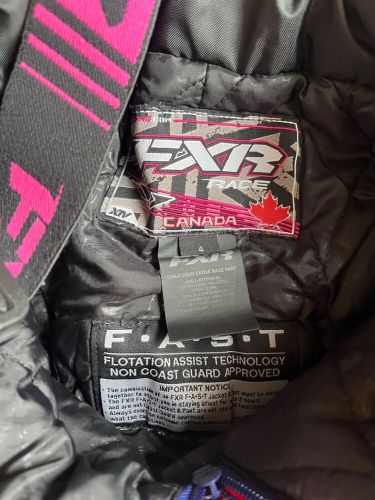 New fxr youth sz 4 cold cross pant black pink overalls bibs motocross snowmobile