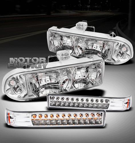 1998-2004 chevy s10/blazer pickup truck clear crystal head light+led bumper lamp