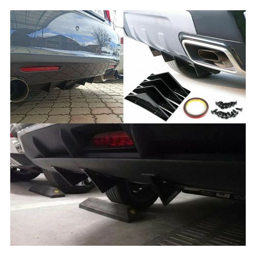 4 pcs universal rear bumper diffuser shark fin spoiler lip splitter glossy black