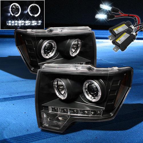 8000k slim xenon hid+09-13 f-150 halo led projector headlights head lights set