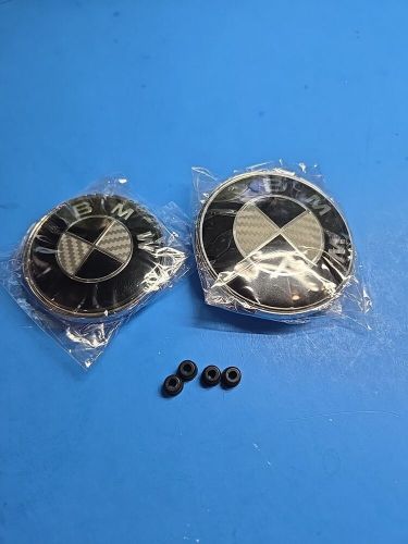 Bmw logo   emblems  badges-black silver - front-rear- 82mm-74mm -