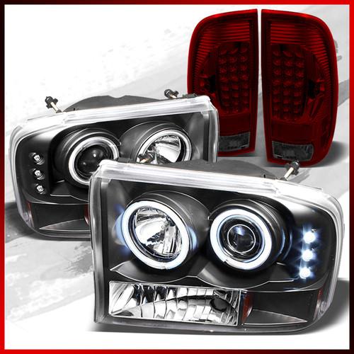 99-04 f250/f350 super duty halo led projector headlights+led tail lights combo