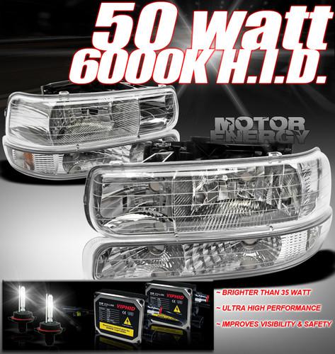 1999-2002 silverado/2000+ tahoe suburban crystal head light+bumper+50w 6000k hid