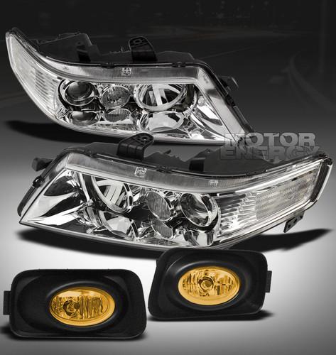 2004-2005 acura tsx sedan chrome projector head lights lamp w/bumper yellow fog