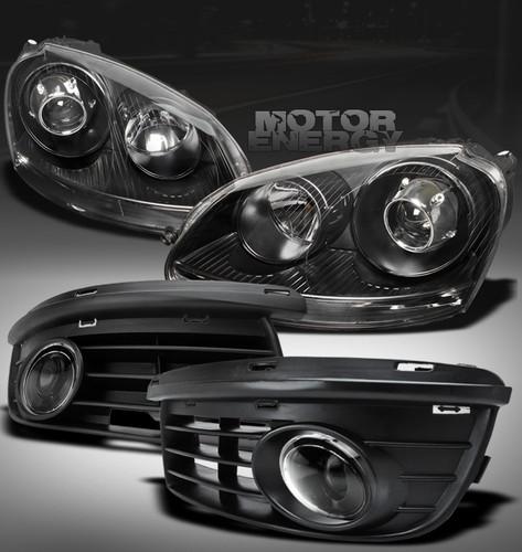 2006-2009 vw jetta mk5 black projector head lights w/fog light+grille cover kit