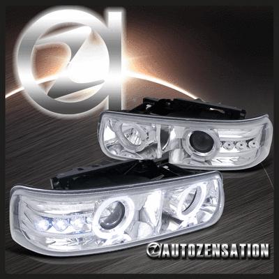 99-02 chevy silverado chrome clear led dual halo projector headilght