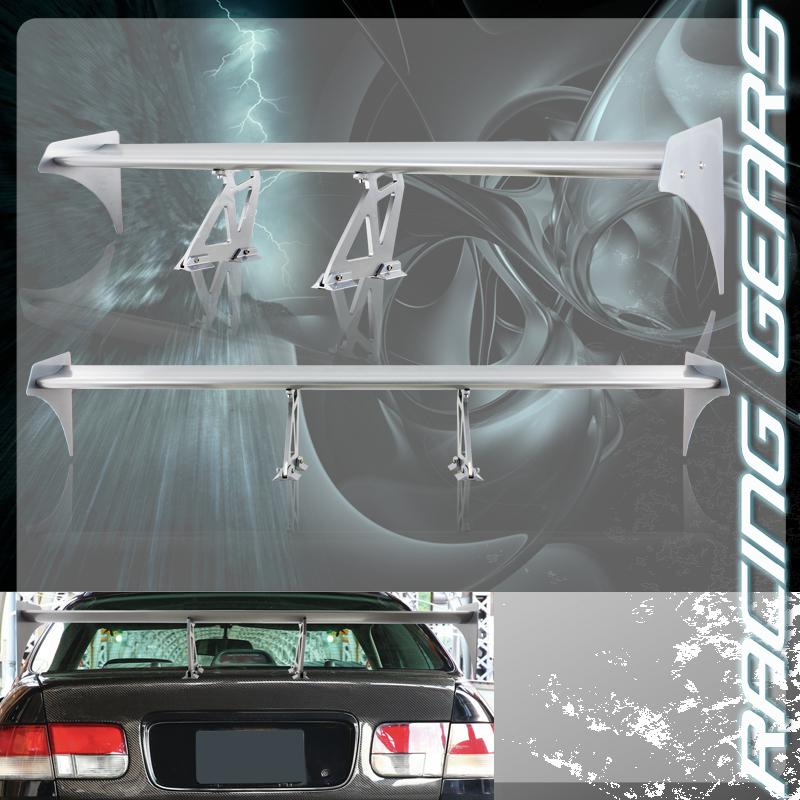 Universal 55" gt style silver aluminum rear trunk lid double deck spoiler wing