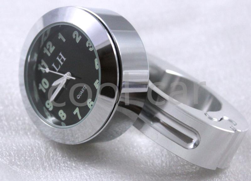 7/8" - 1 1/4" silver handlebar bar mount clock for kawasaki honda suzuki yamaha