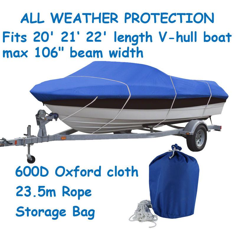 20' 21' 22' v-hull fishing/ski 600d waterproof trailerable boat cover beam 106"