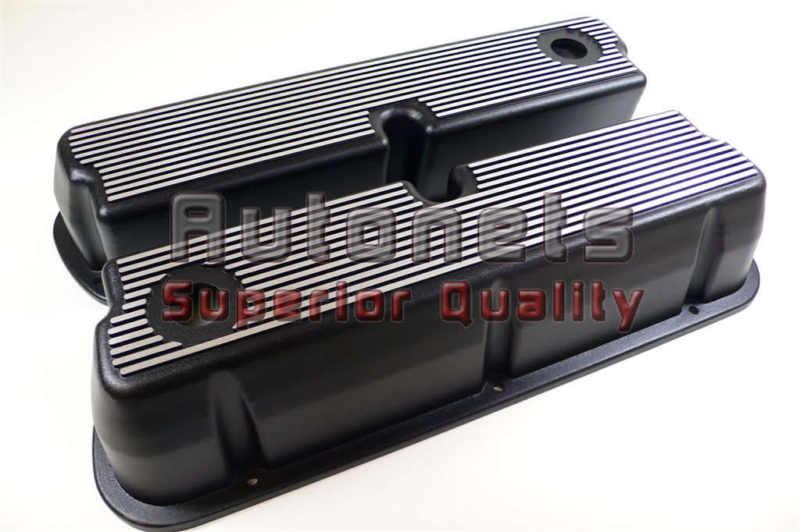 Sbf ford 289 302 351w 5.0l aluminum black finned valve cover mustang small block