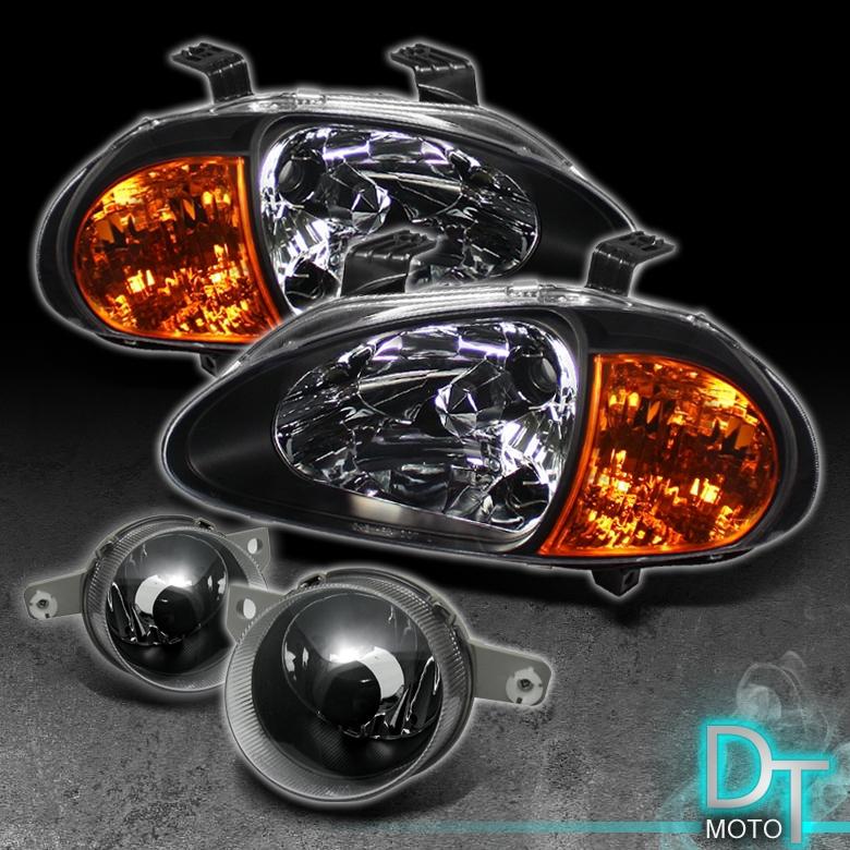 93-95 honda del sol 2in1 black crystal head lights w/corner signal+blk fog lamps