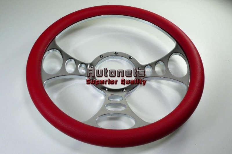 Red leather orbitor camaro impala chrome steering wheel aluminum