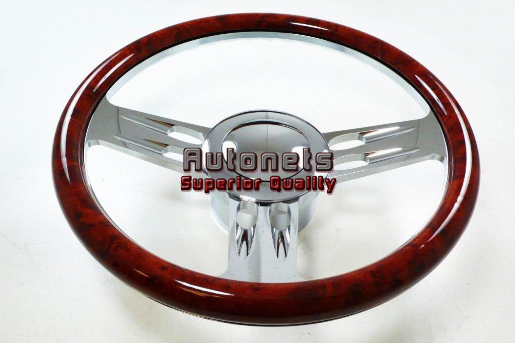 Wood veneer 3-slot chevy gm pontiac aluminum steering wheel horn button adapter