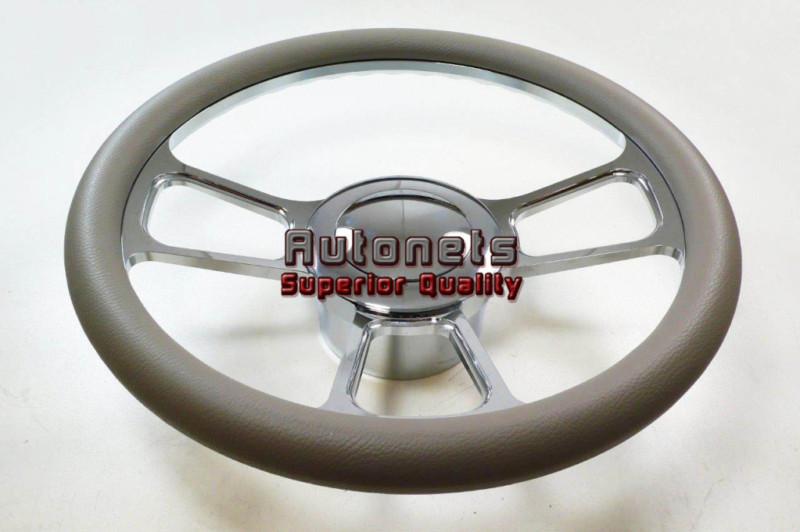 Gray leather t steering wheel billet aluminum horn adapter camaro impala nova