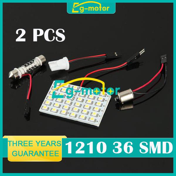 2x white t10 dome ba9s 1210 36smd bulbs panel light car interior adapter dc12v