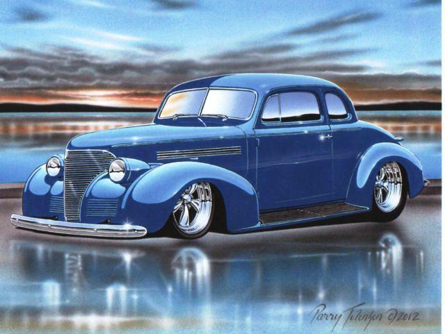 1939 chevy coupe streetrod car automotive art print blue