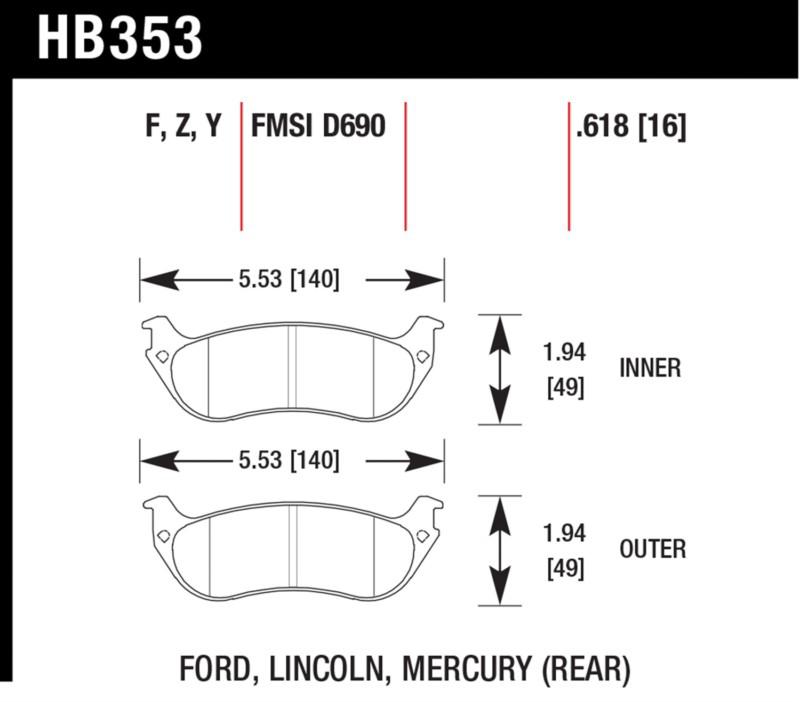 Hawk performance hb353y.618 disc brake pad crown victoria grand marquis town car