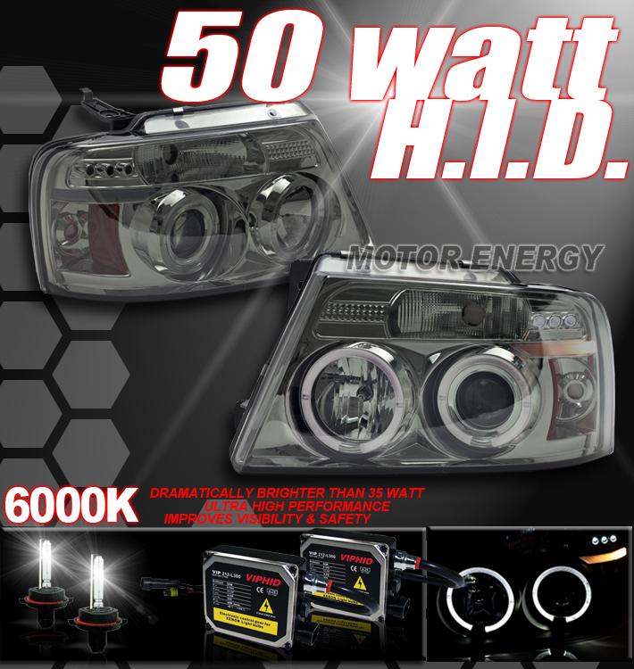 04-08 ford f-150 halo projector headlight+50w hid smoke