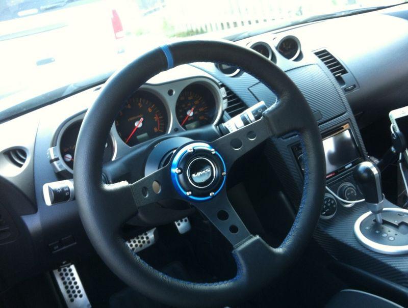 Vms steering wheel 3 deep leather blue stitch universal blue new edition