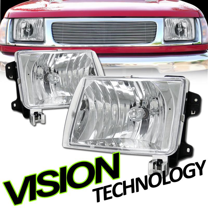 Pair 98-00 nissan frontier 00-01 xterra chrome crystal headlights headlamps set