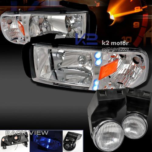 1994-2002 dodge ram chrome led headlights+signal+clear fog lamp