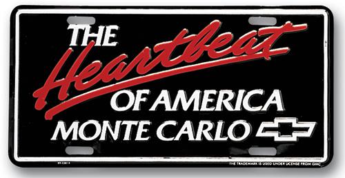 Chevrolet heartbeat of america chevrolet monte carlo license plate