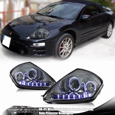 2000-2005 mitsubishi eclipse dual halo led projector smoked lens head lights